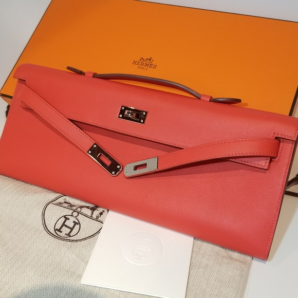 100% Authentic RED Hermes Kelly Cut Clutch Bag - Picture 4 of 16